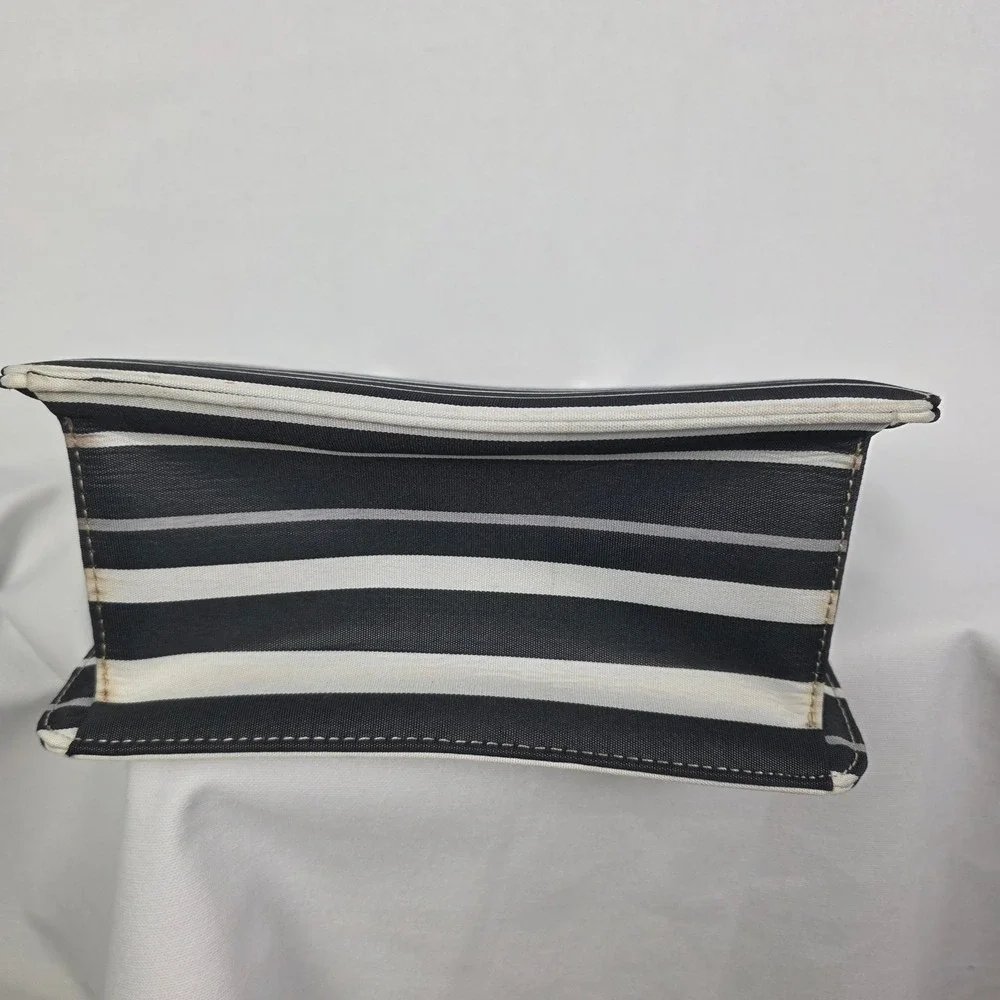 Kate Spade New York‎ Striped Canvas Handbag Black White Silver Metal Handle